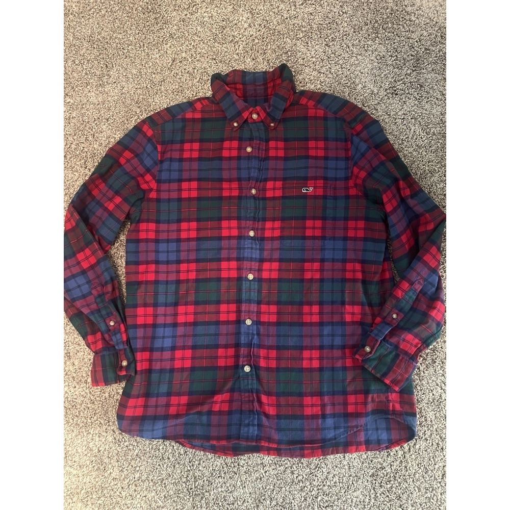 Vineyard Vines Shirt Adult Large Red Blue Winterberry Tartan Plaid Tucker Button